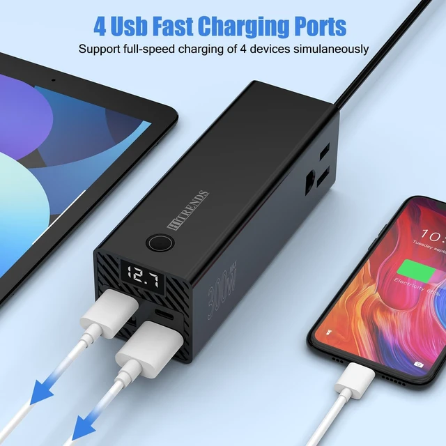 Alt view image 5 of 5 - HITRENDS 300W Car Power Inverter, DC 12V to AC 110V with 2 USB Ports, 2 Type-C Ports, and 2 AC Outlets for Car, Home, and Travel Use (Black)