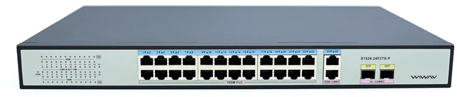 Main image of WIWAV S1526-24F2TS-P 26-Port 10/100M PoE Unmanaged Ethernet Switches - Full Duplex LAN Hub for Enterprise, Business, Home, Office, NAS, AP, PoE Surveillance Camera (Built-in 260W, Metal, Plug&Play)