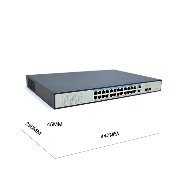 Alt view image 3 of 5 - WIWAV S1526-24F2TS-P 26-Port 10/100M PoE Unmanaged Ethernet Switches - Full Duplex LAN Hub for Enterprise, Business, Home, Office, NAS, AP, PoE Surveillance Camera (Built-in 260W, Metal, Plug&Play)
