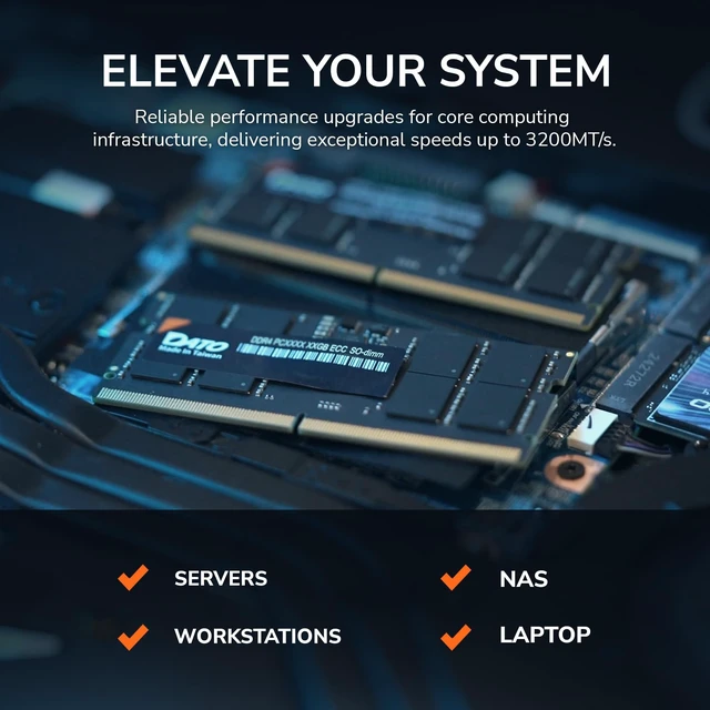 Alt view image 3 of 5 - DATO 8GB DDR4 2666MHz ECC SODIMM, PC4-21300, ECC Unbuffered, 260-Pin, 1.2V, CL22, Compatible with Servers and Industrial Systems