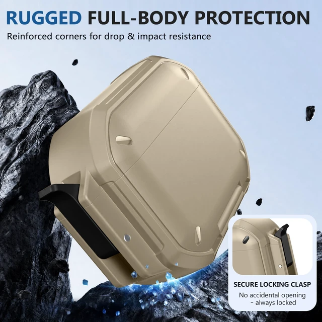 Alt view image 3 of 5 - Dgege for AirPods Pro 3 Case, IP68 Waterproof Military Grade Protective Cover for AirPods Pro 3rd Gen, Anti-Scratch Hard Shell Cover with Secure Lock, Keychain & Phone Stand (2025)