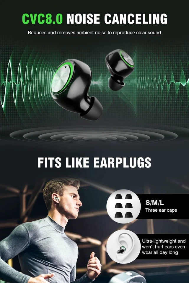 Alt view image 5 of 5 - Bluetooth Earbuds Wireless 200Hrs Playback, IPX7 Waterproof, Noise Canceling LED Power Display Earphones with Charging Case, In-Ear, Headphones with Mic for Phone Smart TV Laptop Computer Andro