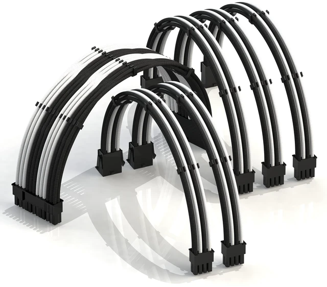 Main image of LINKUP ATX 24-Pin PSU Extension Cable ^^ Braided Sleeved, 50cm, Black/White
