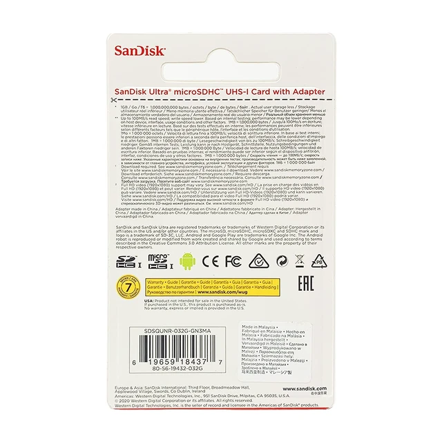 Alt view image 3 of 4 - Sandisk Ultra - Flash Memory Card - 32 GB - MicroSDHC UHS-I (SDSQUNC-032G-AN6IA)