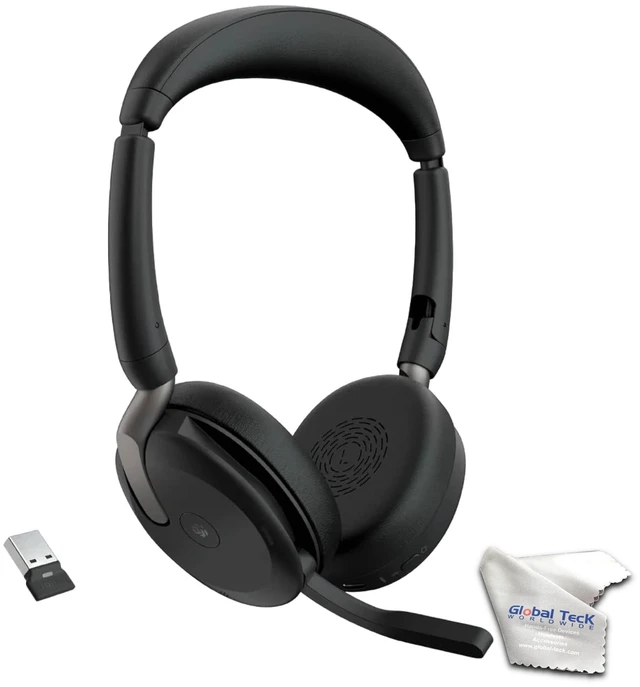 Main image of Jabra Evolve2 65 Flex UC Stereo Bluetooth Noise Cancelling Headset (Link380a) Compatible with Mac PC,Smartphones and Tablets - with GTW Microfiber Cloth and Global Teck Gold Support Plan