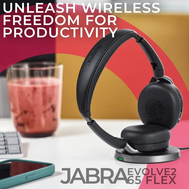 Alt view image 3 of 5 - Jabra Evolve2 65 Flex UC Stereo Bluetooth Noise Cancelling Headset (Link380a) Compatible with Mac PC,Smartphones and Tablets - with GTW Microfiber Cloth and Global Teck Gold Support Plan