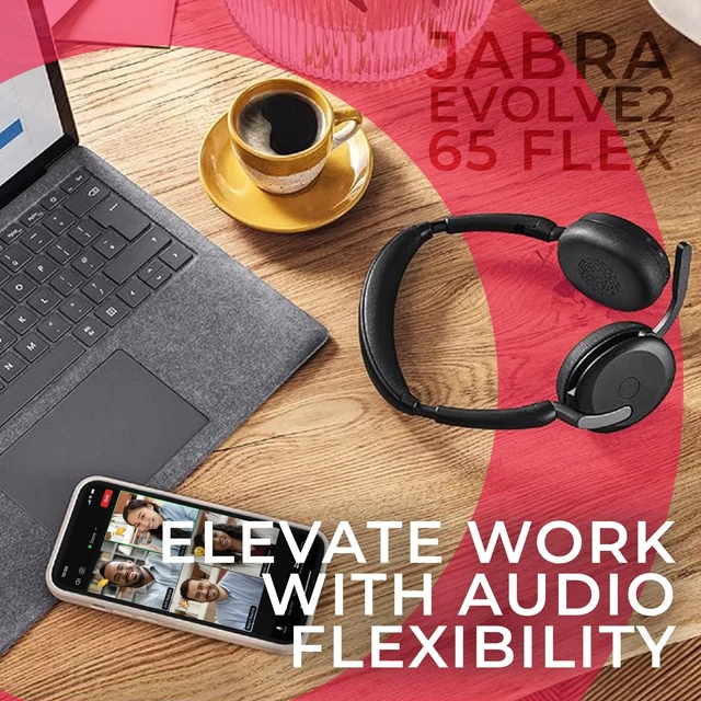 Alt view image 5 of 5 - Jabra Evolve2 65 Flex UC Stereo Bluetooth Noise Cancelling Headset (Link380a) Compatible with Mac PC,Smartphones and Tablets - with GTW Microfiber Cloth and Global Teck Gold Support Plan