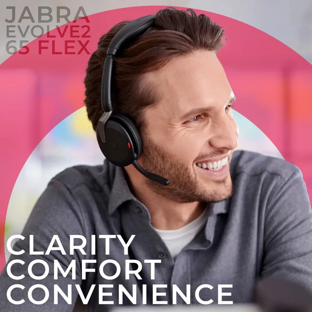 Alt view image 2 of 5 - Jabra Evolve2 65 Flex UC Stereo Bluetooth Noise Cancelling Headset (Link380a) Compatible with Mac PC,Smartphones and Tablets - with GTW Microfiber Cloth and Global Teck Gold Support Plan