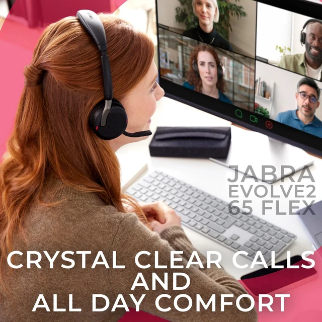 Alt view image 4 of 5 - Jabra Evolve2 65 Flex UC Stereo Bluetooth Noise Cancelling Headset (Link380a) Compatible with Mac PC,Smartphones and Tablets - with GTW Microfiber Cloth and Global Teck Gold Support Plan