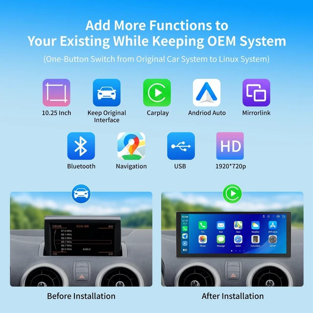 Alt view image 3 of 5 - 10.25 Inch Ultra-Thin Car Screen Wireless CarPlay for Audi A1 3GMMI/RMC