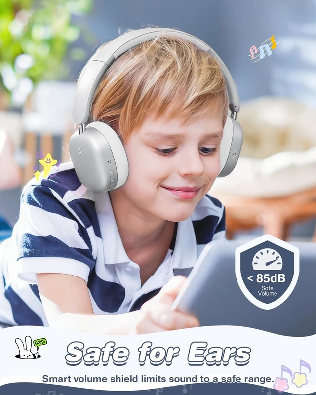 Alt view image 2 of 5 - Wentronic Kids Headphones Wireless Bluetooth 5.4,Foldable Over Ear Headphones with 3.5mm Wired Mode,Safe Volume Limit,48H Playtime,Clear Calls,HD Sound for Toddlers/Children/School/Travel,Silve