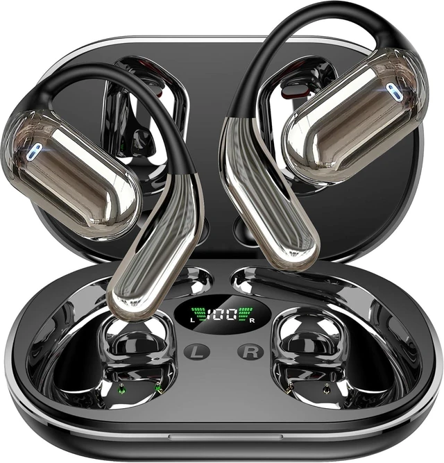 Main image of Open Ear Clip Wireless Earbuds Bone Conduction Headphones, Bluetooth 5.4Built-in Mic, IPX7 Waterproof, LED Display Charging Case,Ear Hooks Ear Buds, Design for Running/Fitness/Office/Sport