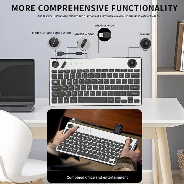 Alt view image 3 of 5 - JOMAA Wired Trackball Keyboard and Mouse 78 Keys Compact Layout with 19mm Trackball, Scissor Switch Keys, Scroll Lock (Fn Combo), USB Plug & Play for Windows/Mac/iOS/Android (No Backlight)