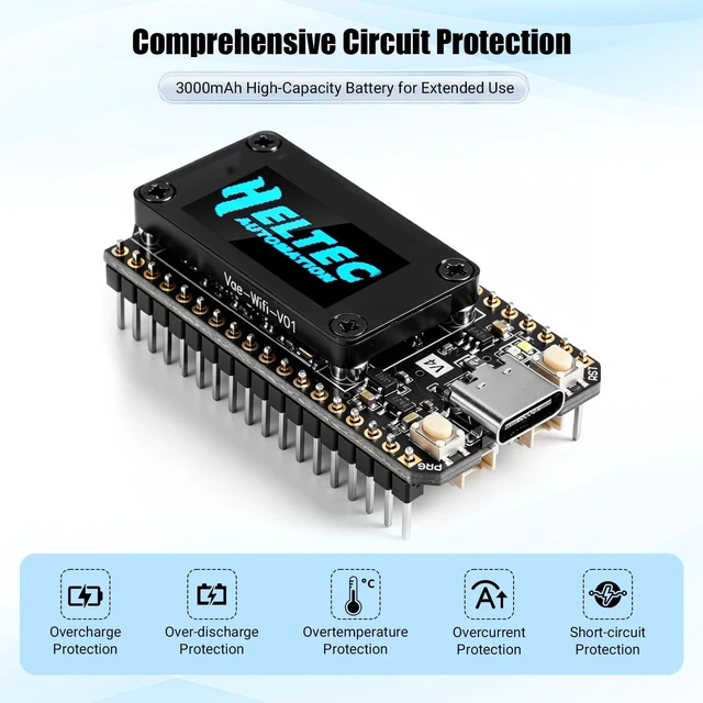 Alt view image 2 of 5 - ESP32 LoRa V4 Development Board Kit with 3000mAh Battery, USB-C Charger, 915MHz Antenna & Storage Case, ESP32-S3 SX1262 WiFi Bluetooth OLED for Meshtastic Arduino LoRaWAN IoT Projects