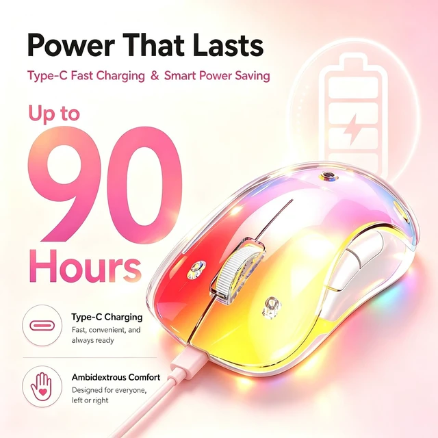 Alt view image 2 of 5 - qaf 2.4G Wireless RGB Rechargeable Mouse, Transparent Computer Mouse with Detachable Magnetic DIY Cover,1400 DPI Optical Tracking, 5 Buttons, USBC Charging for Laptop PC Desktop MacBook (Pink)