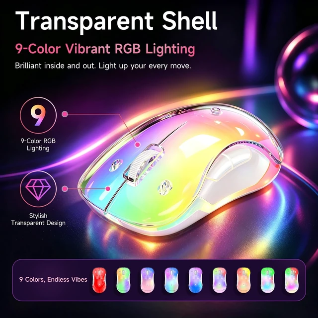 Alt view image 3 of 5 - qaf 2.4G Wireless RGB Rechargeable Mouse, Transparent Computer Mouse with Detachable Magnetic DIY Cover,1400 DPI Optical Tracking, 5 Buttons, USBC Charging for Laptop PC Desktop MacBook (Pink)