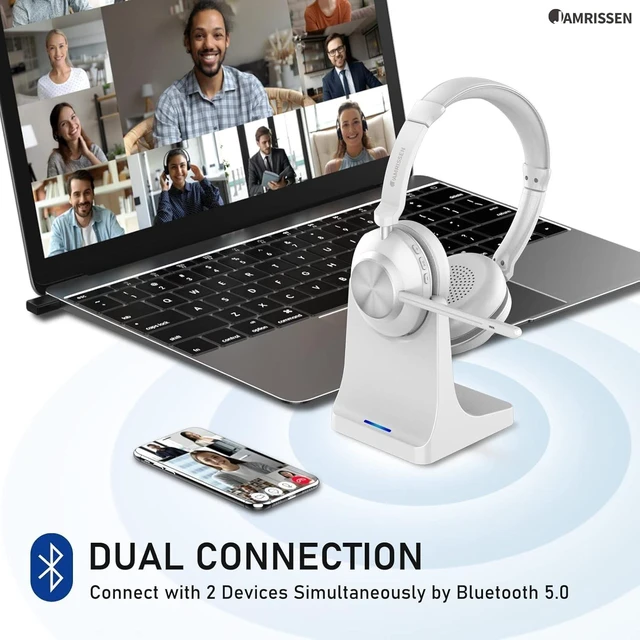 Alt view image 2 of 5 - Wireless Headset with Mic for Work, Bluetooth Headset with Microphone.
