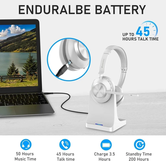 Alt view image 3 of 5 - Wireless Headset with Mic for Work, Bluetooth Headset with Microphone.