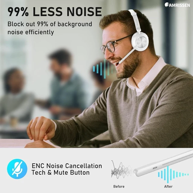 Alt view image 4 of 5 - Wireless Headset with Mic for Work, Bluetooth Headset with Microphone.
