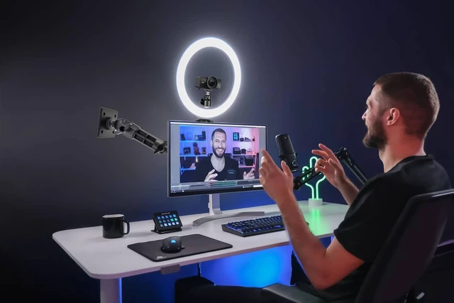 Alt view image 2 of 5 - AceTaken Webcam Wall-Mount with 10'' Ring Light, Streaming-Light Wall Holder Bracket Compatible with Elgato Facecam-4K,Facecam MK.2,Facecam Neo Webcams