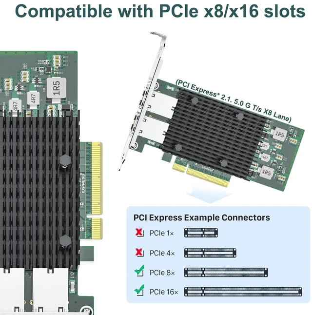 Alt view image 5 of 5 - ipolex 10Gb Network Card Compatible for Intel X540-T2 PCIE Ethernet Card with X540-BT2 Chip, Dual RJ45 Port, 10G Converged Network LAN Adapter, Support Windows/Linux/Vmware/ESX/Freebsd Server, 2 P