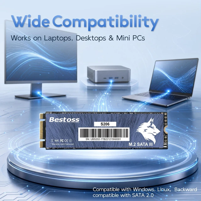 Alt view image 5 of 5 - Bestoss M.2 SATA III 6Gb/s NGFF 256GB SSD 3D NAND Solid State Drive