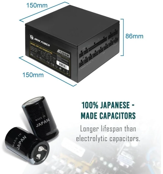 Alt view image 4 of 5 - HIGH POWER PC Power Supply Fully Modular 1300W 80 Plus Gold Certified ATX 3.0 & PCIE-5.0 Compliant, High-Performance, Efficiency, and Reliability. Active PFC, and All Protections.