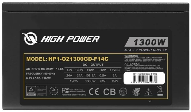 Alt view image 5 of 5 - HIGH POWER PC Power Supply Fully Modular 1300W 80 Plus Gold Certified ATX 3.0 & PCIE-5.0 Compliant, High-Performance, Efficiency, and Reliability. Active PFC, and All Protections.
