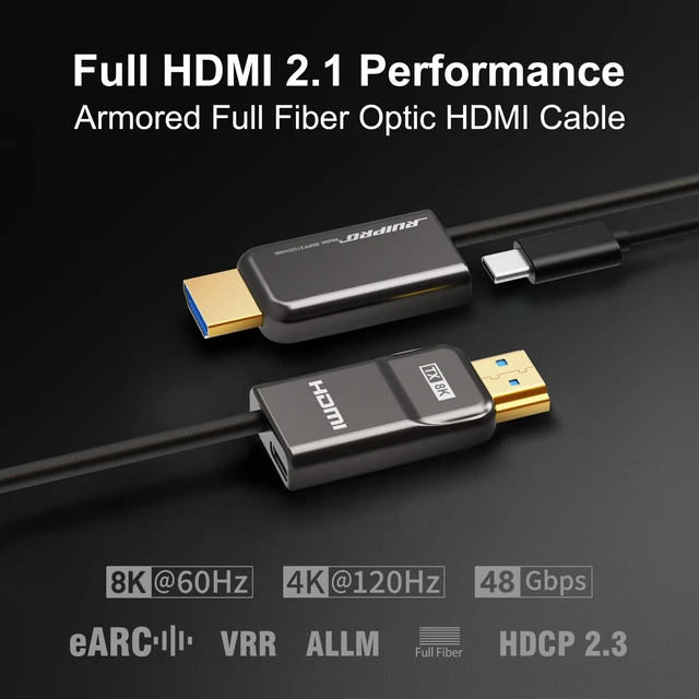 Alt view image 2 of 5 - RUIPRO 8K Full Fiber Optic Armored HDMI 2.1 Cable 48Gbps, 8K60/4K120, 10FT
