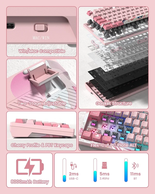 Alt view image 3 of 5 - Typehaven L80 75% Wireless Gaming Keyboard, Mechanical Keyboard with Knob