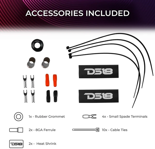 Alt view image 4 of 5 - DS18 AKIT8.PU 8-GA Amplifier Installation Wiring Kit - Up to 840W Max, ANL Fuse Holder with 60A, Speaker & RCA Cables, CCA Amplifier Wiring Kit, Ultra Flex Wire, Amp Wire Kit 8 Gauge - Purple