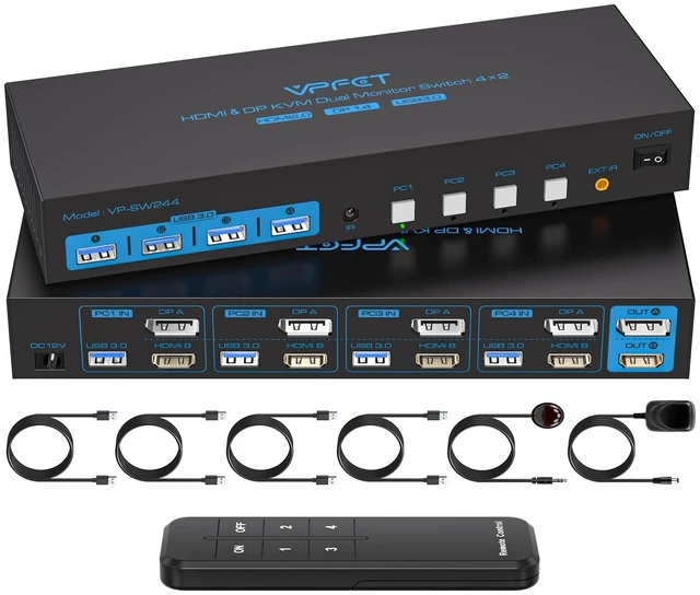 Main image of HDMI Displayport KVM Switch 2 Monitors 4 Computers 4K@60Hz USB 3.0