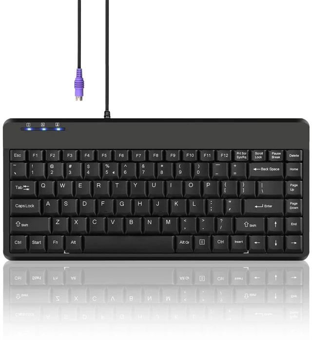Main image of Perixx PERIBOARD-409P Wired PS2 Mini Keyboard, Black, US English Layout