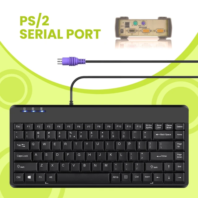 Alt view image 3 of 5 - Perixx PERIBOARD-409P Wired PS2 Mini Keyboard, Black, US English Layout