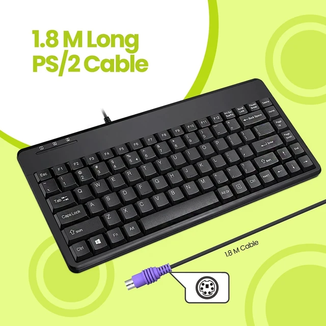 Alt view image 2 of 5 - Perixx PERIBOARD-409P Wired PS2 Mini Keyboard, Black, US English Layout