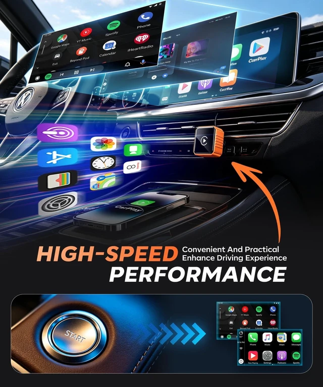 Alt view image 2 of 5 - Beyn Wireless CarPlay Adapter for iPhone & Android - Convert Wired to Wireless CarPlay & Android Auto - Dual-Band Zero Latency for iOS 10+ & Android 11+, Fits 2016+ Wired Cars