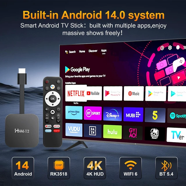 Alt view image 5 of 5 - Android 14.0 TV Stick HS86 T2 4K 2GB RAM 16GB ROM Dual Wi-Fi BT5.4