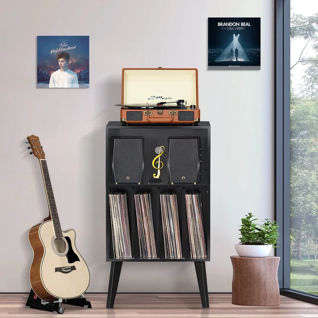 Alt view image 3 of 5 - Lerliuo Record Player Stand, Black Turntable Stand Holds up to 160 Albums