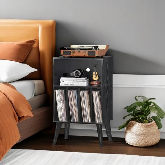 Alt view image 5 of 5 - Lerliuo Record Player Stand, Black Turntable Stand Holds up to 160 Albums