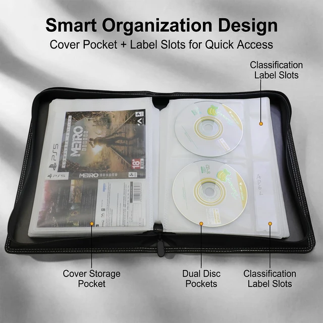 Alt view image 3 of 5 - PUTNATRUE CD DVD Storage Binder 3 Pack, Holds 168 Discs and 84 Booklets with Tag Slots, Portable Media Disc Organizer for Blu ray, Music, Video Games, Home Collection and Car (White Pages)