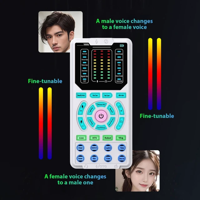 Alt view image 3 of 5 - Asixxsix Portable Voice Changer, Mini Live Broadcast Voice Disguiser Portable Sound Board with Multiple Sound Effects for Phone Laptops Computer Games Recording