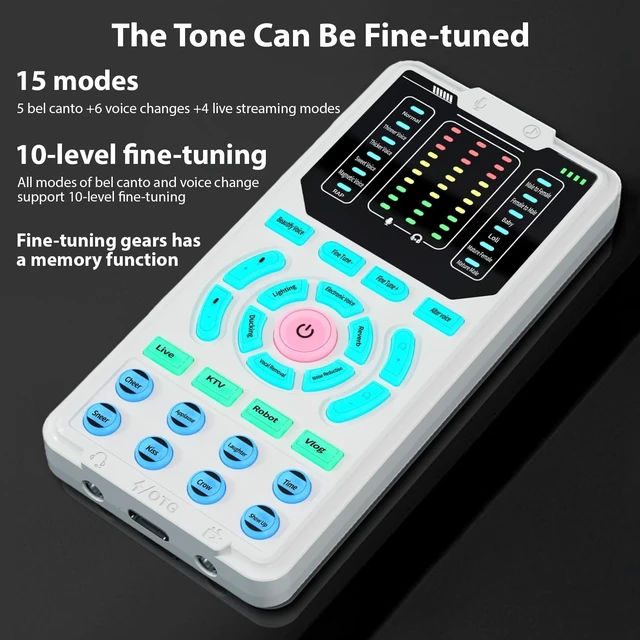 Alt view image 4 of 5 - Asixxsix Portable Voice Changer, Mini Live Broadcast Voice Disguiser Portable Sound Board with Multiple Sound Effects for Phone Laptops Computer Games Recording