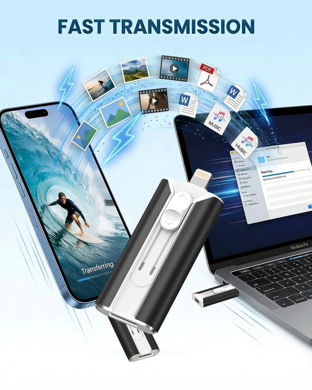 Alt view image 5 of 5 - MFI Certified 256GB Flash Drive for iPhone&iPad&Android&Pc, Photo Stick USB Stick Memory Stick Photo/Video Storage Jump Drive Photo Saver External Flash Drive (Available Space: ~244gb),1 Pack,Black