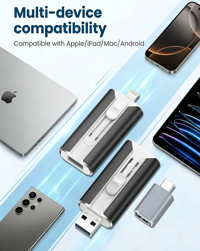 Alt view image 3 of 5 - MFI Certified 256GB Flash Drive for iPhone&iPad&Android&Pc, Photo Stick USB Stick Memory Stick Photo/Video Storage Jump Drive Photo Saver External Flash Drive (Available Space: ~244gb),1 Pack,Black