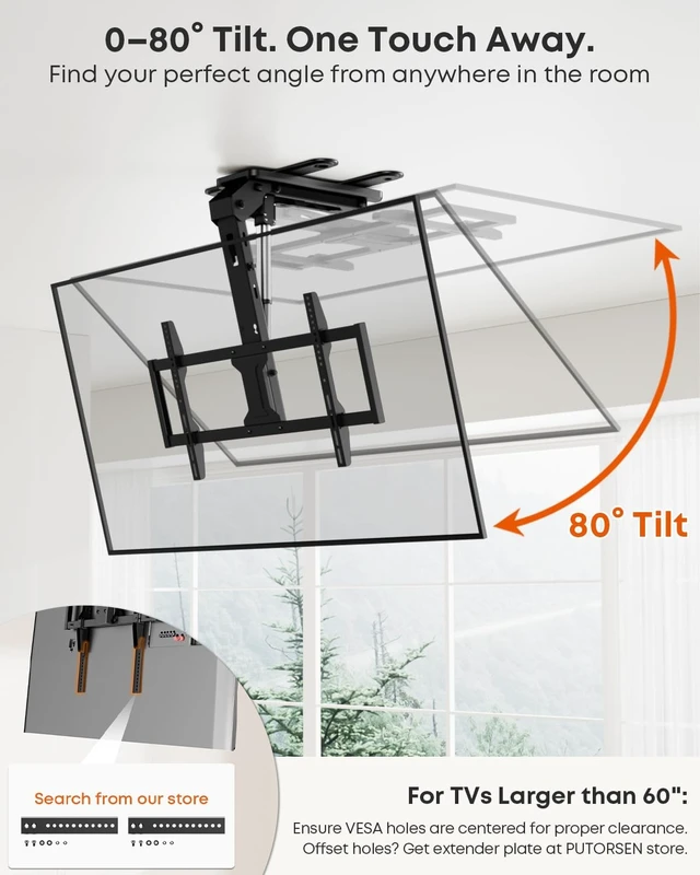 Alt view image 4 of 5 - Motorized Ceiling TV Mount Flip Down with Remote for 37-86 TVs, Black