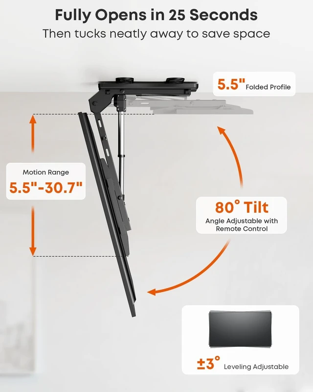 Alt view image 5 of 5 - Motorized Ceiling TV Mount Flip Down with Remote for 37-86 TVs, Black