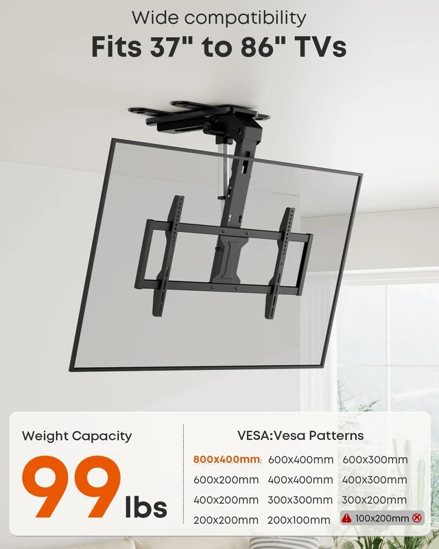 Alt view image 3 of 5 - Motorized Ceiling TV Mount Flip Down with Remote for 37-86 TVs, Black