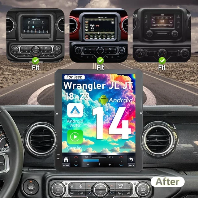 Alt view image 2 of 5 - Upgrade Car Radio for Jeep Wrangler Gladiator 2018-2023 Car Radio Android 14 Stereo Replacement 12.1 inch Touch Screen Tesla Vertical Screen Style with Wireless Carplay & Android Auto (4GB+32GB