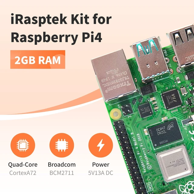 Alt view image 3 of 5 - iRasptek Basic Kit for Raspberry Pi 4B 2GB RAM Included PI4 Case,5V 3A Power Supply,Cooling Fan and Heat-Sink