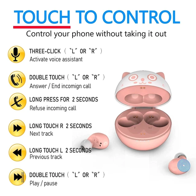 Alt view image 5 of 5 - Jinpei Cute Pink cat Wireless Earphones, Waterproof, Noise Cancelling in-Ear erbuds, TWS Stereo Headphones, Built in mic Headset Premium Sound with deep bass, JE-05B_K71